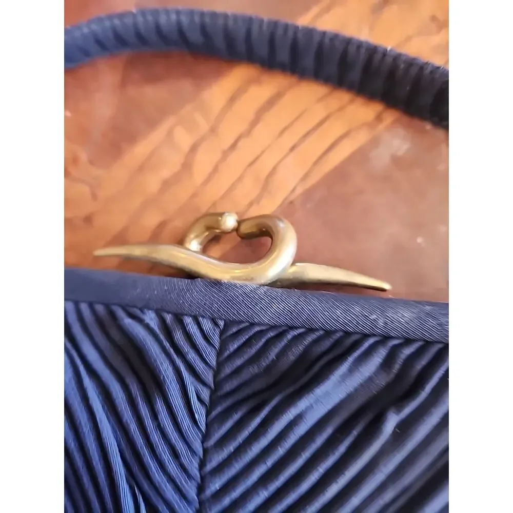 1940s Pleated Navy Blue Hand Bag, Purse, Evening Bag